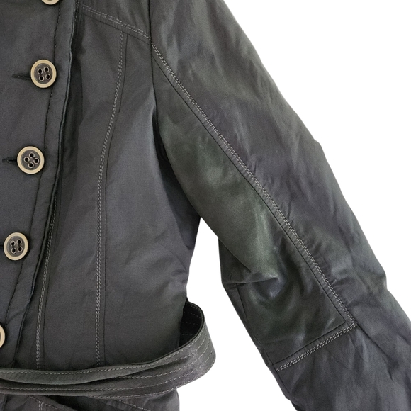 DANIER Black Belted Jacket with Leather Accents & rabbit Fur Lining - Size small - Picture 6 of 15